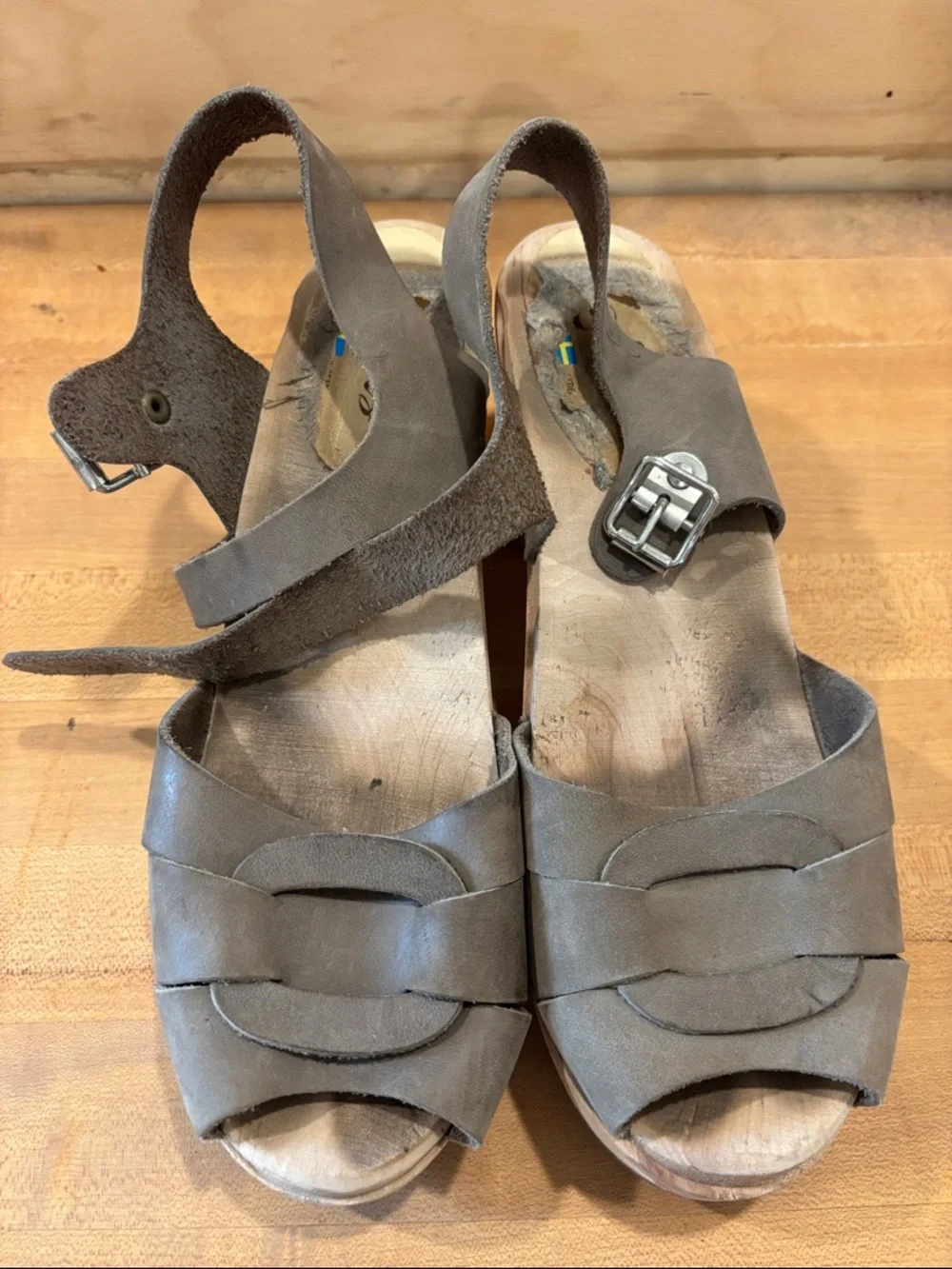 Lotta From Stockholm Taupe Leather Wedge Sandals